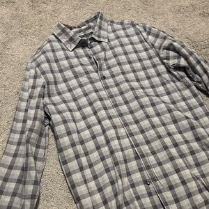 Banana Republic Men's Black and Gray Plaid Shirt